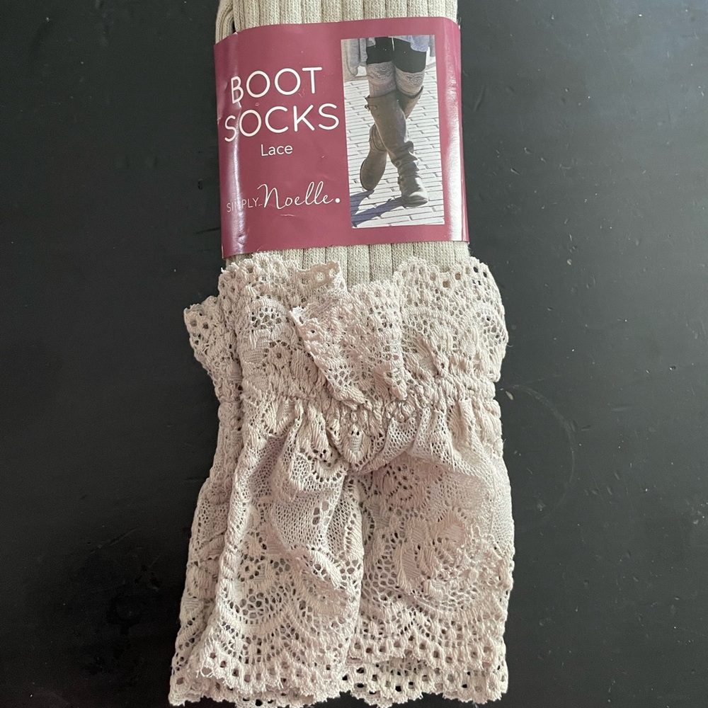 NWT Super cute tan, tall boot socks with gorgeous lace detail!